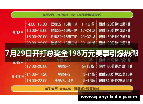 7月29日开打总奖金198万元赛事引爆热潮